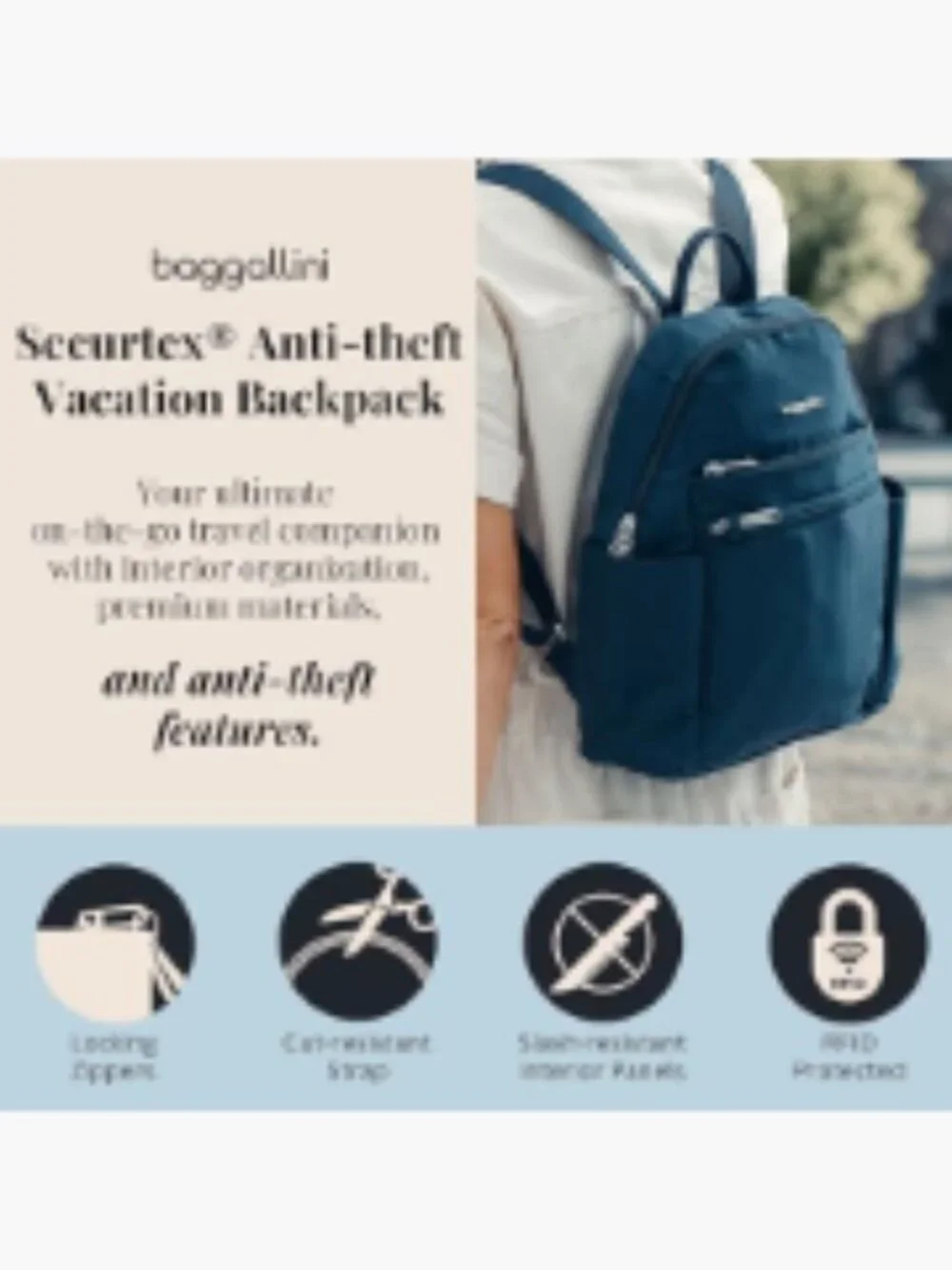 Anti-theft Travel Backpack Slash-Resistant Nylon RFID Blocking Daypack with